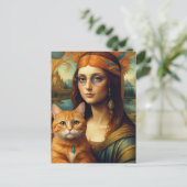 Hippie Mona Lisa und ihre Ingwerkatze Postkarte (Stehend Vorderseite)