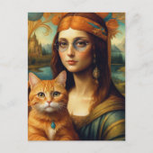 Hippie Mona Lisa und ihre Ingwerkatze Postkarte (Vorderseite)