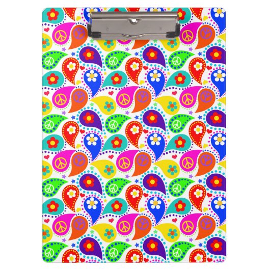 Hippie Paisley Peace Signs and Blume Zwischenablag Klemmbrett (Vorderseite)