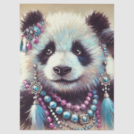 Hippie Panda Bear Chalk-Pastel Decoupage Seidenpapier (Vorderseite)