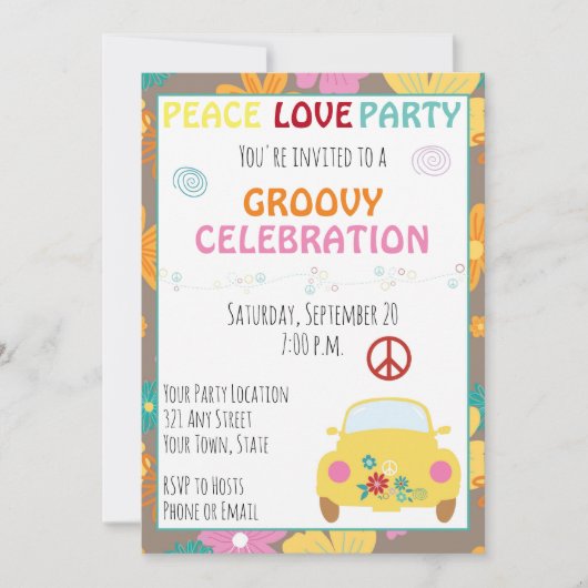 Hippie-Party Einladung 60 (Vorderseite)