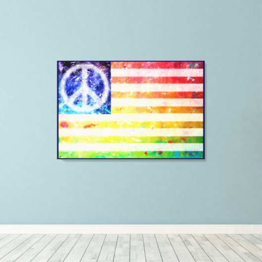 Hippie Peace Freak Flag Art Leinwanddruck (Insitu (Holzboden))