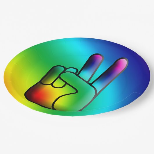 Hippie Peace Hand Signing Party Teller (Schrägansicht)