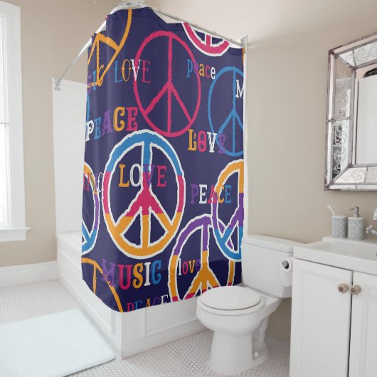 Hippie Peace: Lebhaftes Symboldesign. Duschvorhang (Beispiel)