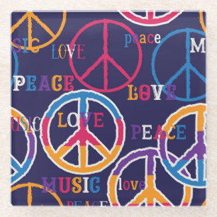 Hippie Peace: Lebhaftes Symboldesign. Glasuntersetzer