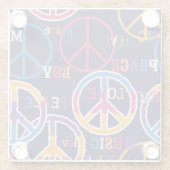 Hippie Peace: Lebhaftes Symboldesign. Glasuntersetzer (Rückseite)