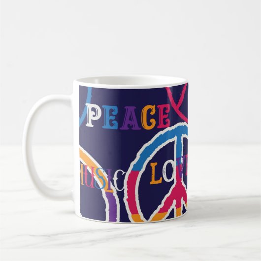 Hippie Peace: Lebhaftes Symboldesign. Kaffeetasse (Links)