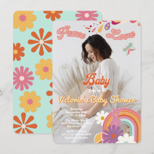 Hippie Peace Liebe Baby Foto 70er 60er Baby Dusche Einladung