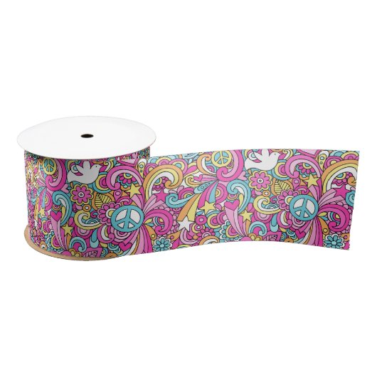 Hippie, Peace & Liebe Ribbon Satinband (Spule)