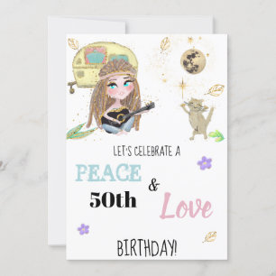 * Hippie Peace & Love Camping Glitter Geburtstag Einladung