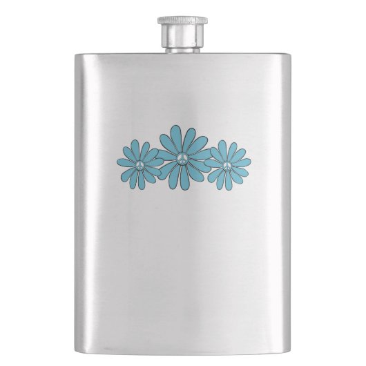 Hippie Peace Sign Blume Aqua Flachmann (Vorderseite)