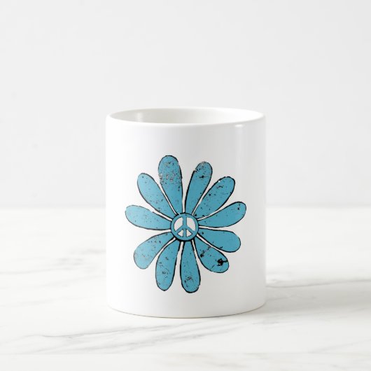 Hippie Peace Sign Blume Aqua gestört aussehen Kaffeetasse (Mittel)