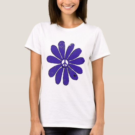 HIppie Peace Sign Blume Lila erschüttertes Aussehe T-Shirt (Vorderseite)