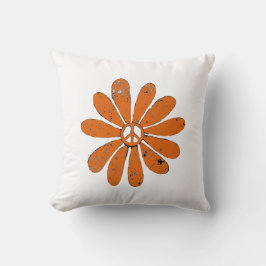 Hippie Peace Sign Blume Orange Distressed Look Kissen
