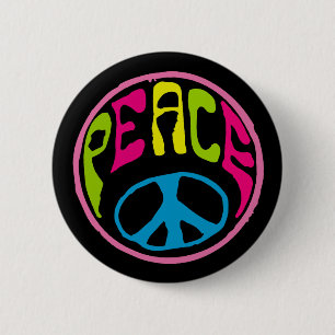 Hippie Peace Sign Button