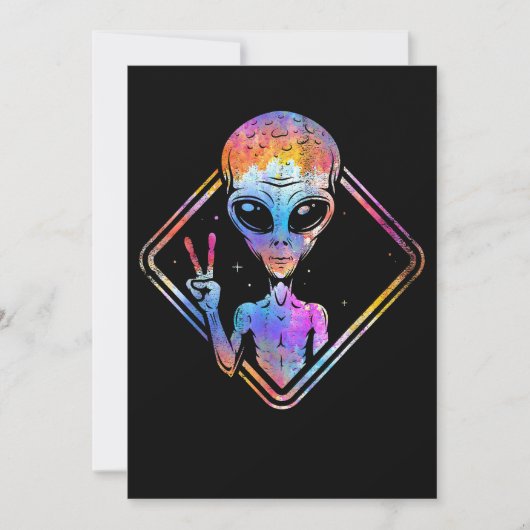 Hippie Peace Sign Outer Space - Alien Einladung (Vorderseite)