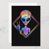 Hippie Peace Sign Outer Space - Alien Einladung (Vorne/Hinten)