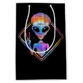 Hippie Peace Sign Outer Space - Alien Mittlere Geschenktüte (Vorderseite)