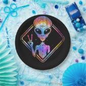 Hippie Peace Sign Outer Space - Alien Pappteller (Party)