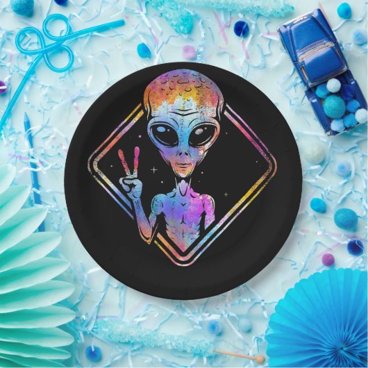 Hippie Peace Sign Outer Space - Alien Pappteller (Party)