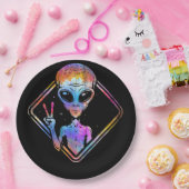 Hippie Peace Sign Outer Space - Alien Pappteller (Party)