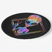 Hippie Peace Sign Outer Space - Alien Pappteller (Schrägansicht)