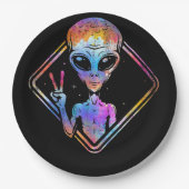 Hippie Peace Sign Outer Space - Alien Pappteller (Vorderseite)