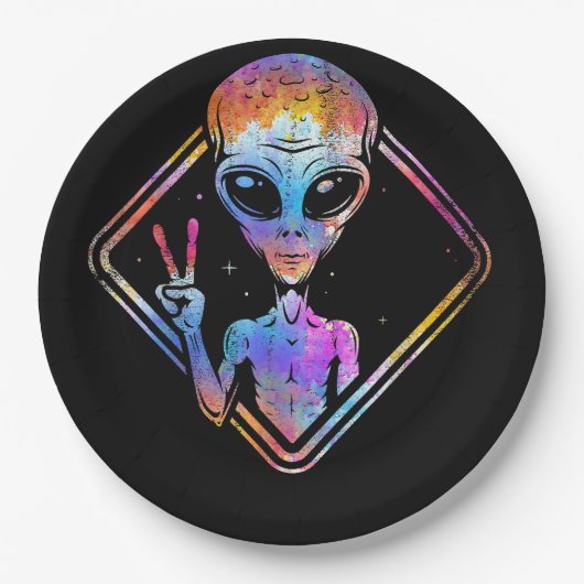 Hippie Peace Sign Outer Space - Alien Pappteller (Vorderseite)