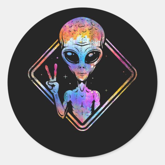 Hippie Peace Sign Outer Space - Alien Runder Aufkleber (Vorderseite)