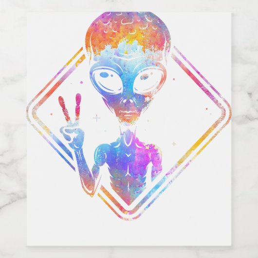 Hippie Peace Sign Outer Space - Alien Weinetikett (Einzelnes Label)