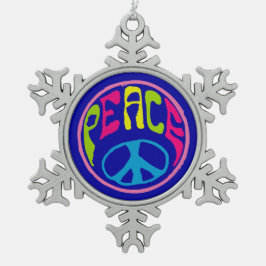 Hippie Peace Sign Schneeflocken Zinn-Ornament