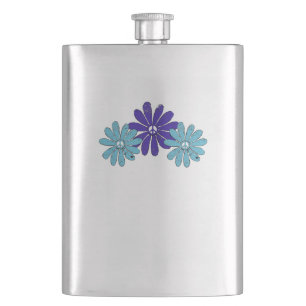 Hippie Peace Signa Blume Power Lila Aqua Flachmann