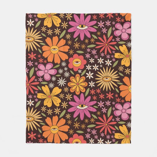 Hippie Psychedelic 70er Groovy Blume Augenmuster Fleecedecke (Vorderseite)