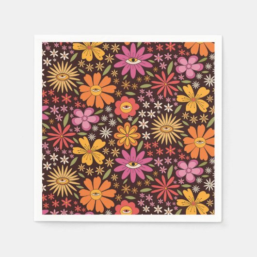 Hippie Psychedelic 70er Groovy Blume Augenmuster Serviette (Vorderseite)