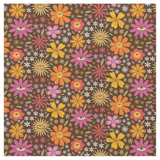 Hippie Psychedelic 70er Groovy Blume Augenmuster Stoff (Nahaufnahme)