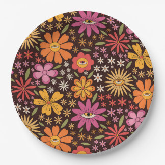 Hippie Psychedelic 70er Jahre Groovy Blumen Augen Pappteller