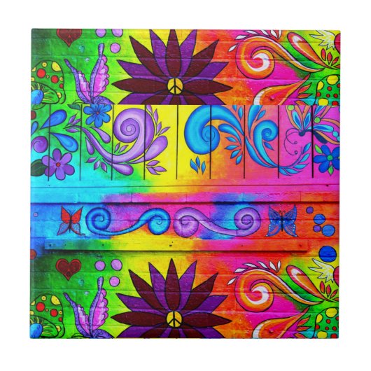 Hippie-Psychedelic-Fliese Fliese (Vorderseite)