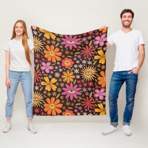 Hippie-Psychedelische-70er-Groovy-Blumen-Augen-Mus Fleecedecke