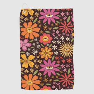 Hippie-Psychedelische-70er-Groovy-Blumen-Augen-Mus Golfhandtuch
