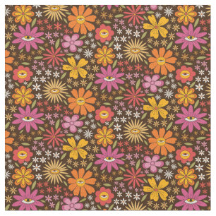 Hippie-Psychedelisches-70er-Groovy-Blumen-Augen-Mu Stoff