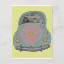Hippie-Pudel in ihrem Flower Child-Liebesauto Einladungspostkarte