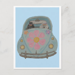 Hippie-Pudel in ihrem Flower-Child-Liebesauto Einladungspostkarte