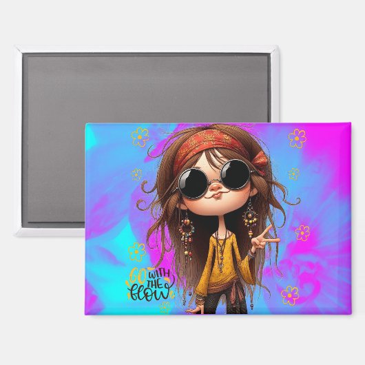 Hippie Quirky Girl Flow Magnet (Vorderseite/Rückseite)