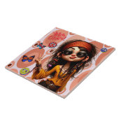 Hippie Quirky Girl Karo Keramik Tile Fliese (Seite)