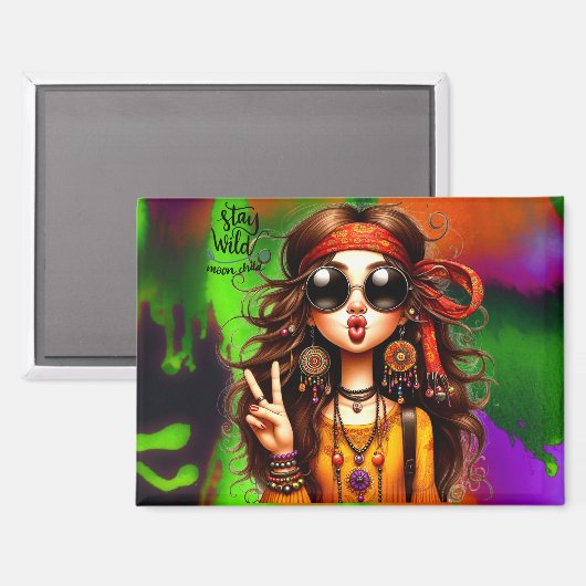 Hippie Quirky Girl Moon Child Magnet (Vorderseite/Rückseite)