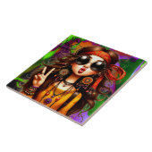 Hippie Quirky Girl Moon Keramik Tile Fliese (Seite)