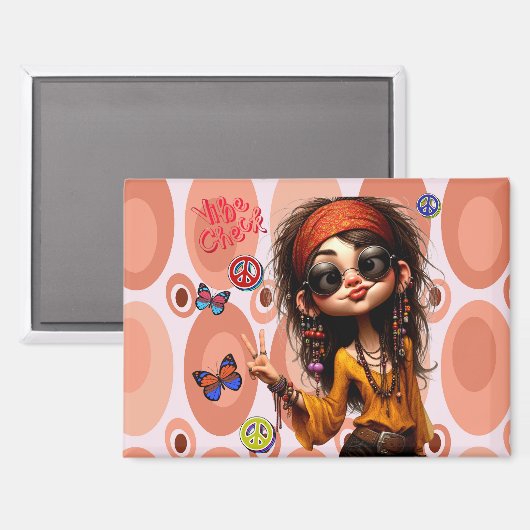 Hippie Quirky Girl Vibe Karo Magnet (Vorderseite/Rückseite)