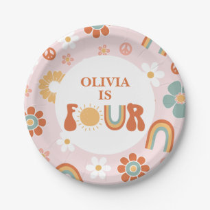 Hippie Rainbow Groovy 4. Geburtstag Pappteller