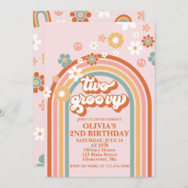 Hippie Rainbow Two Groovy 2. Geburtstag Einladung
