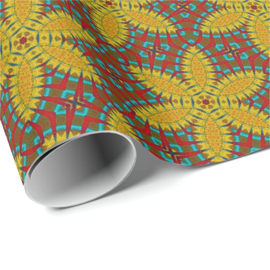 Hippie Red Blue Yellow Green Ethnic Trippy Geschenkpapier (Rolleneckpunkt)